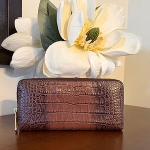 Michael Kors Crocodile Embossed Wallet in Rich Brown